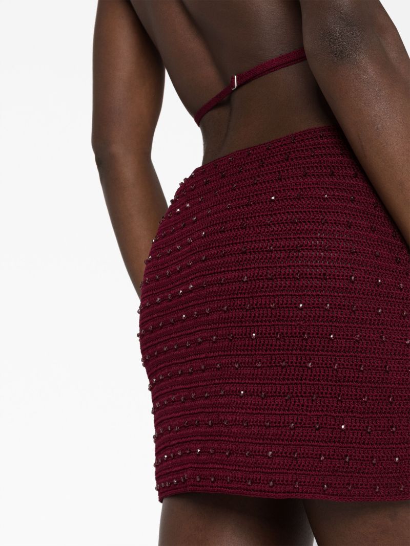 Red Pora Crochet-knit Mini Dress