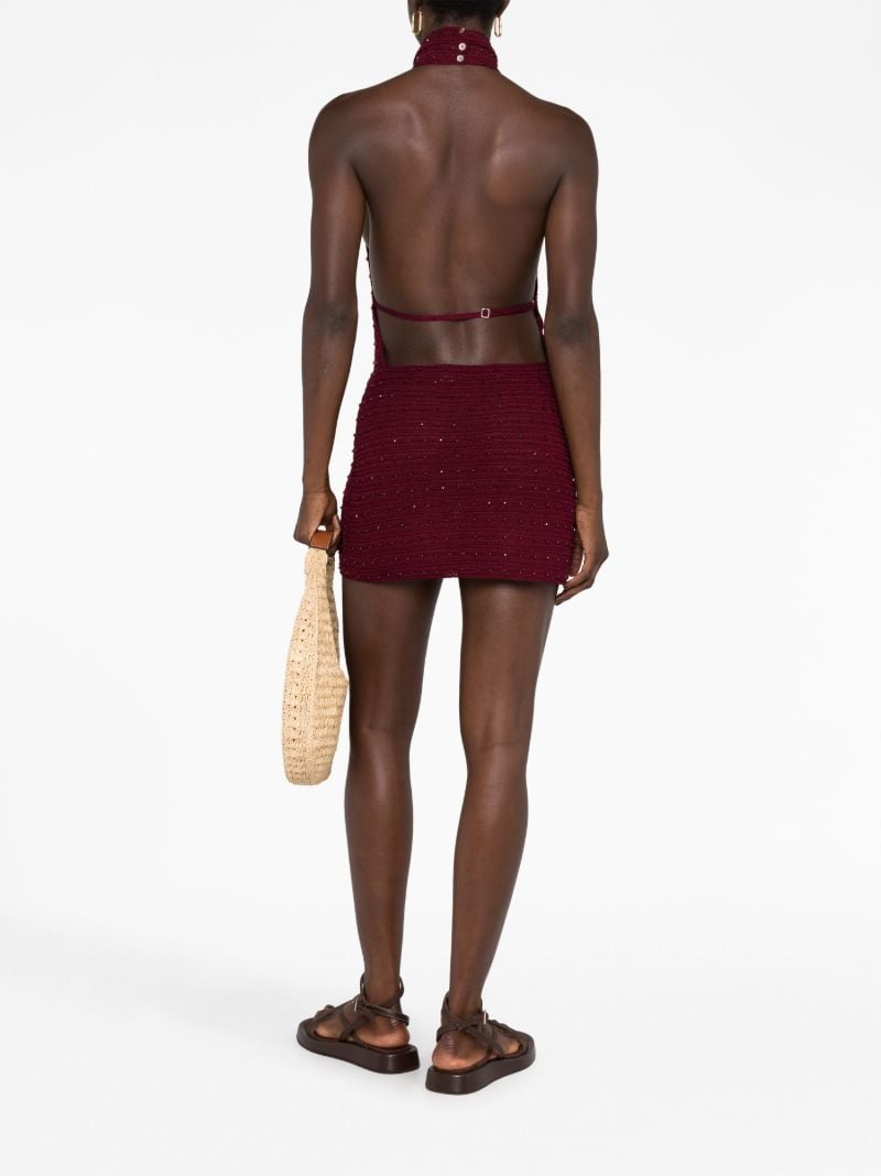 Red Pora Crochet-knit Mini Dress