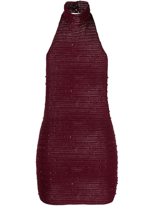 Red Pora Crochet-knit Mini Dress