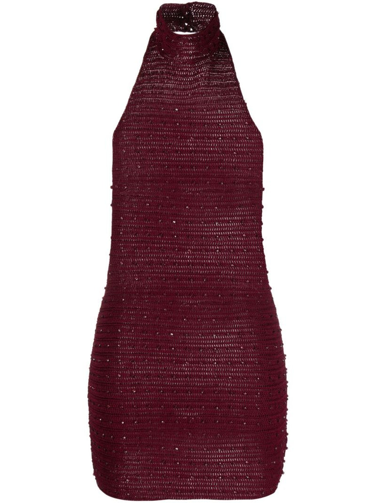 Red Pora Crochet-knit Mini Dress