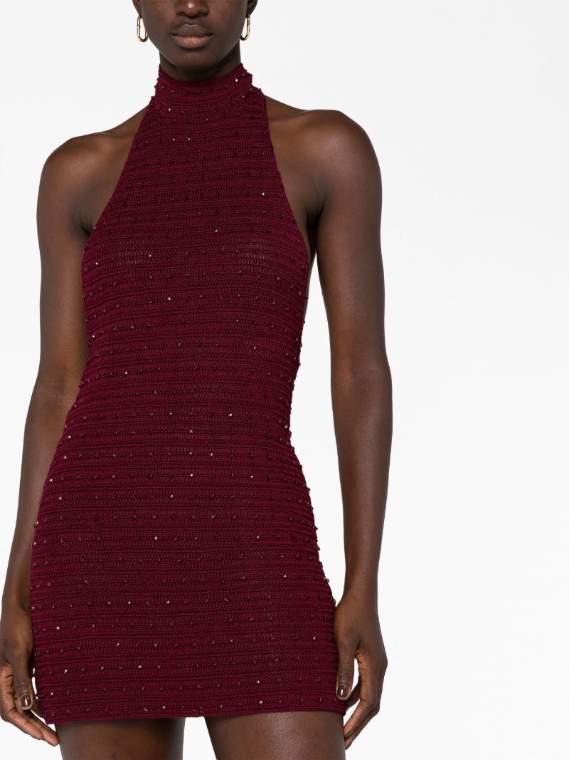 Red Pora Crochet-knit Mini Dress