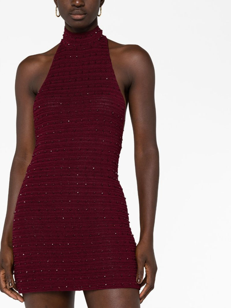 Red Pora Crochet-knit Mini Dress