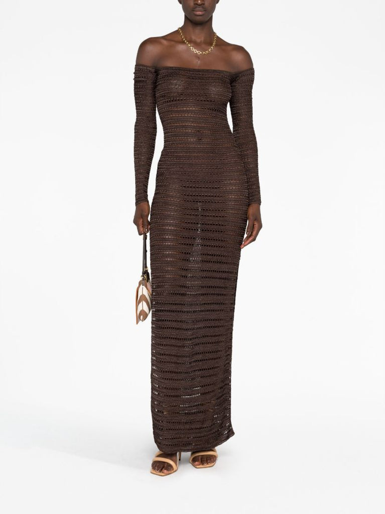 Brown Montro Open-knit Maxi Dress