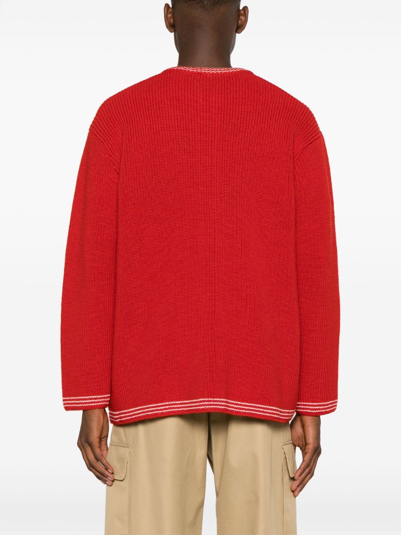 Red Shaker Wool Cardigan