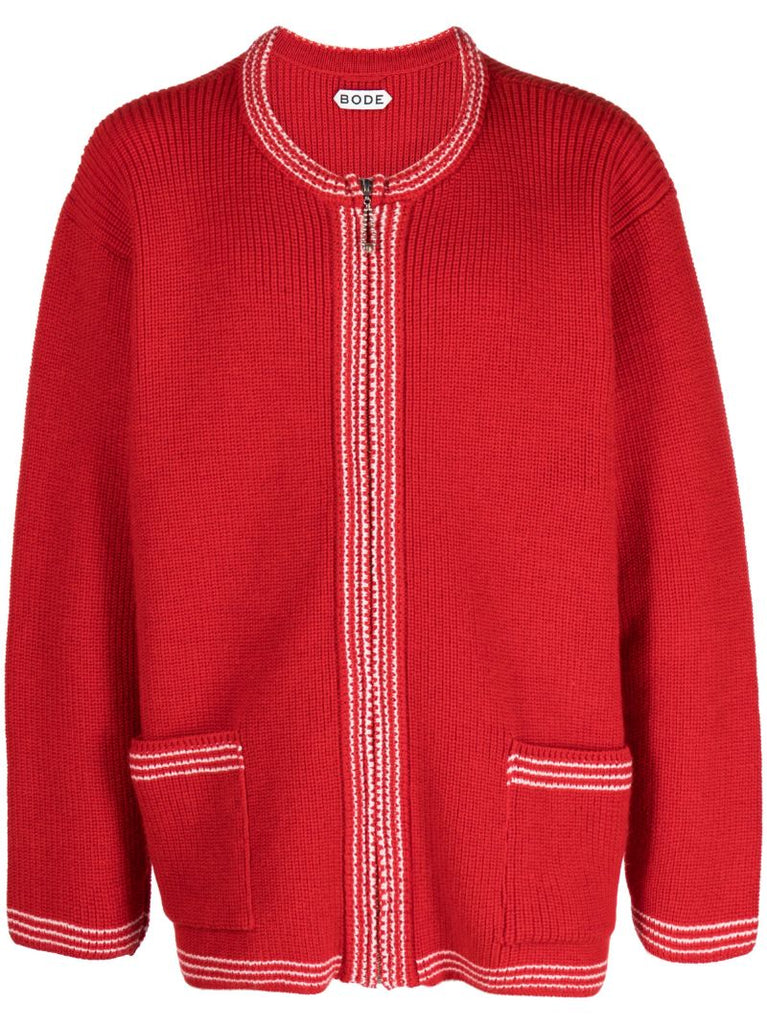 Red Shaker Wool Cardigan