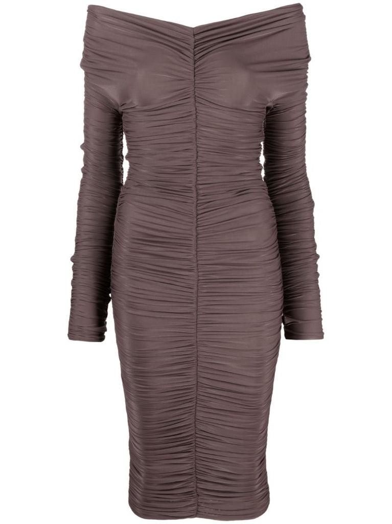 Brown Nicole Ruched Midi Dress