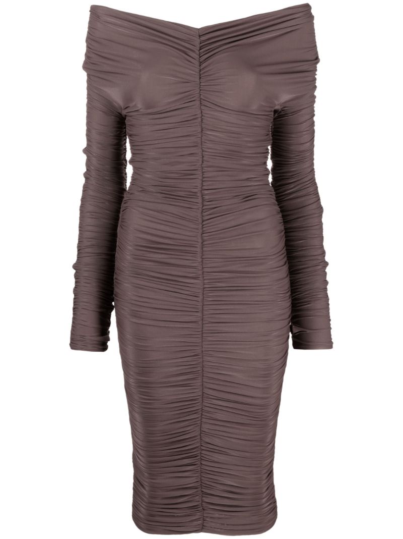 Brown Nicole Ruched Midi Dress