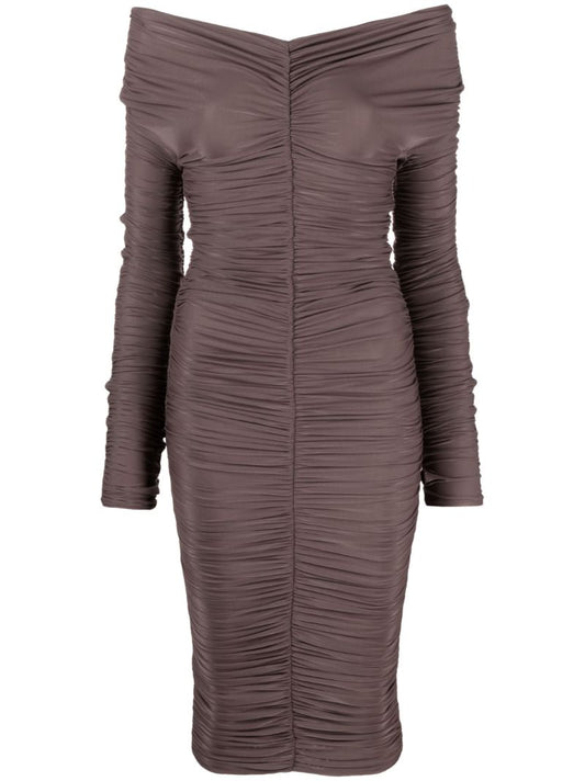 Brown Nicole Ruched Midi Dress