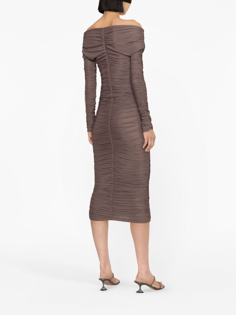 Brown Nicole Ruched Midi Dress