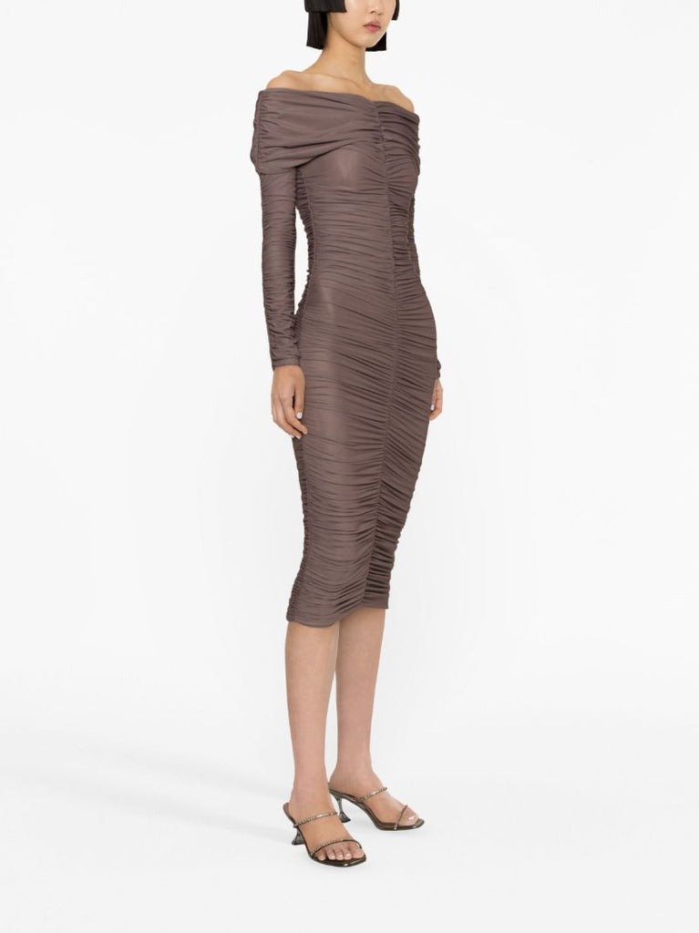 Brown Nicole Ruched Midi Dress