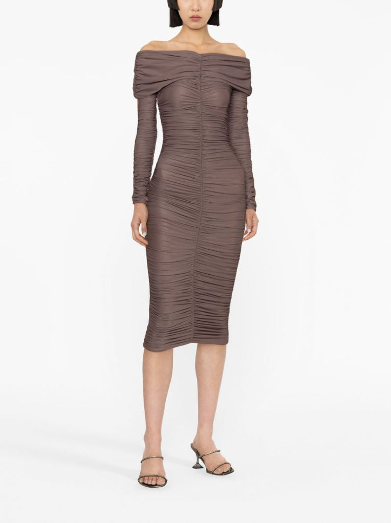 Brown Nicole Ruched Midi Dress