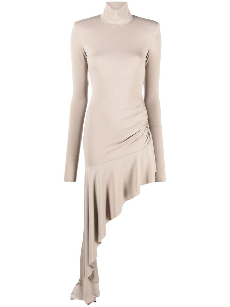 Neutral Nancy Ruffled Asymmetric Maxi Dress
