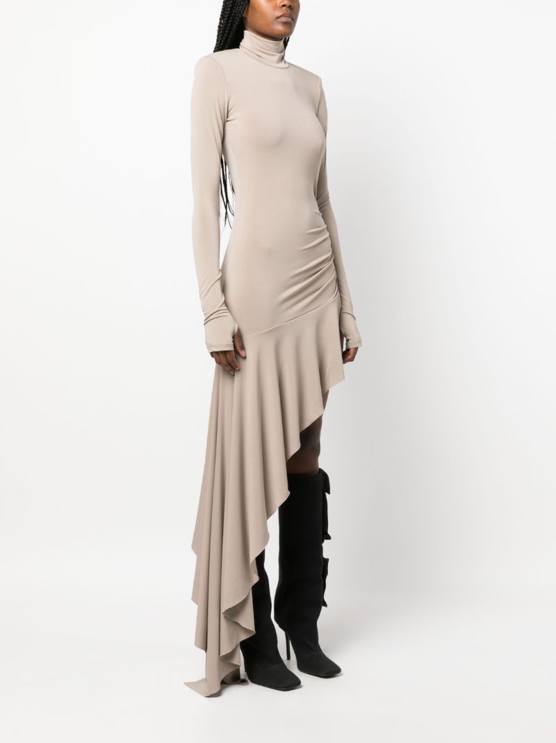 Neutral Nancy Ruffled Asymmetric Maxi Dress