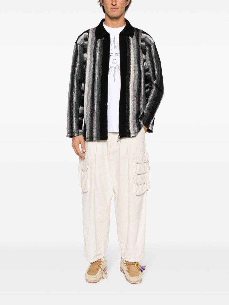 Black Striped Zip-up Cotton Jacket