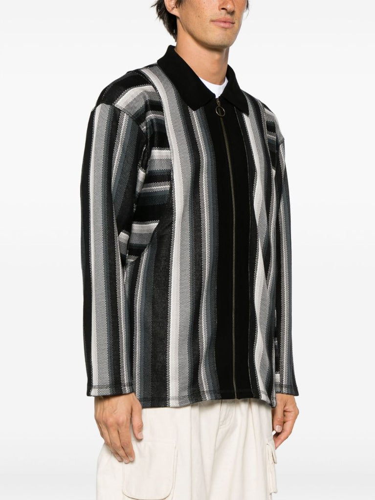 Black Striped Zip-up Cotton Jacket