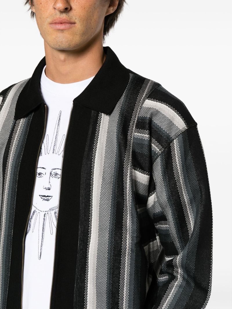 Black Striped Zip-up Cotton Jacket