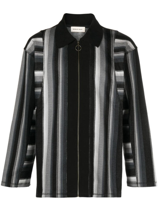 Black Striped Zip-up Cotton Jacket