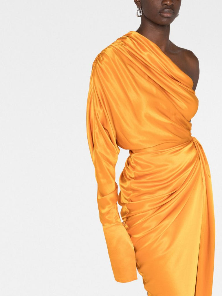 Orange Asymmetric One-shoulder Gown