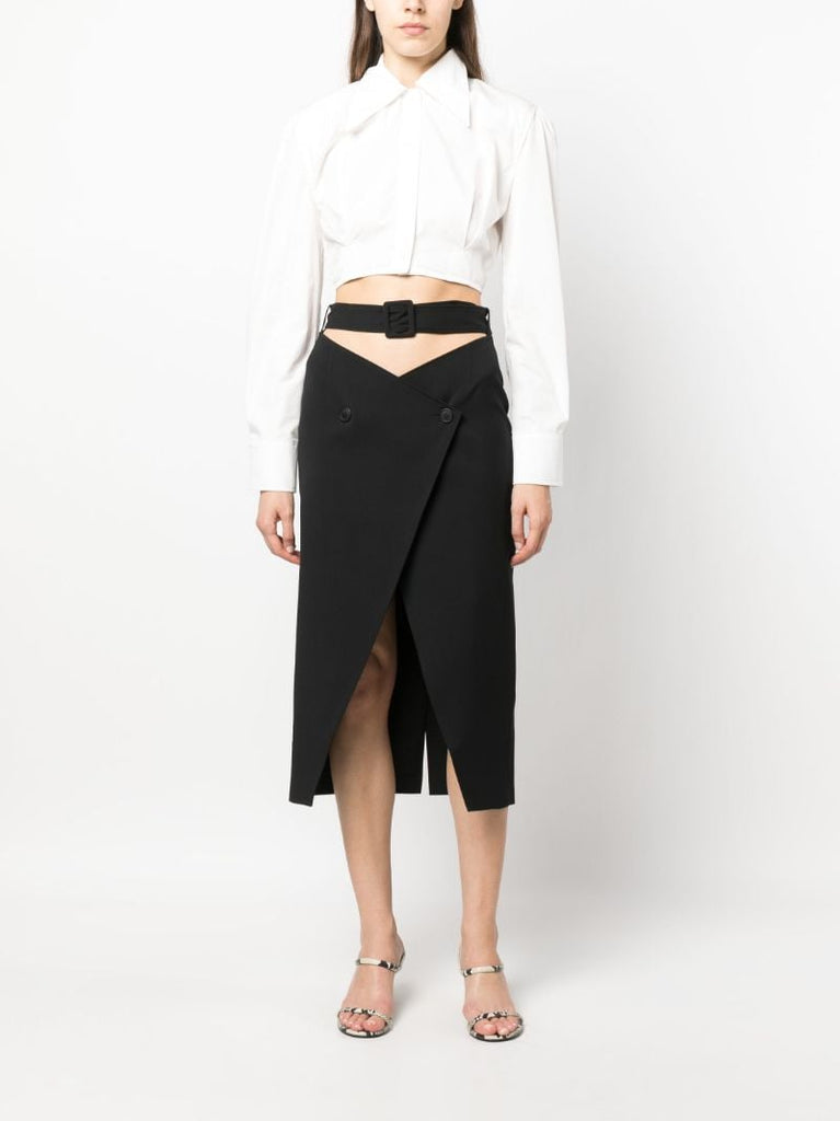 Black Belted Midi Skirt