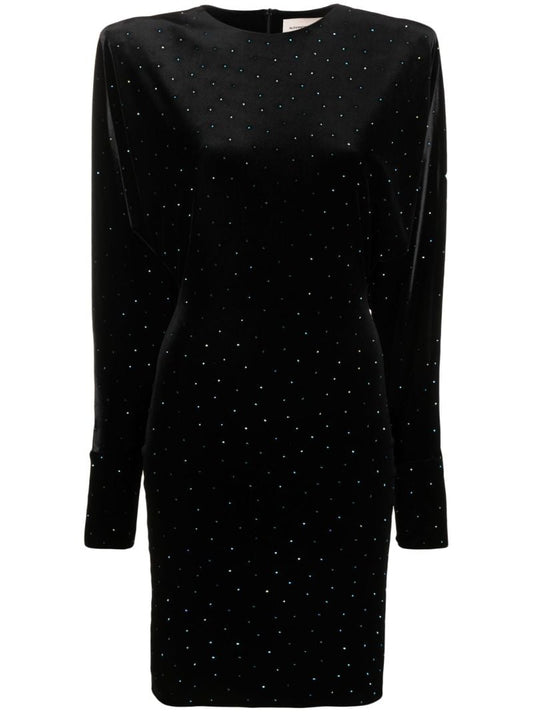 Black Crystal Velvet Mini Dress