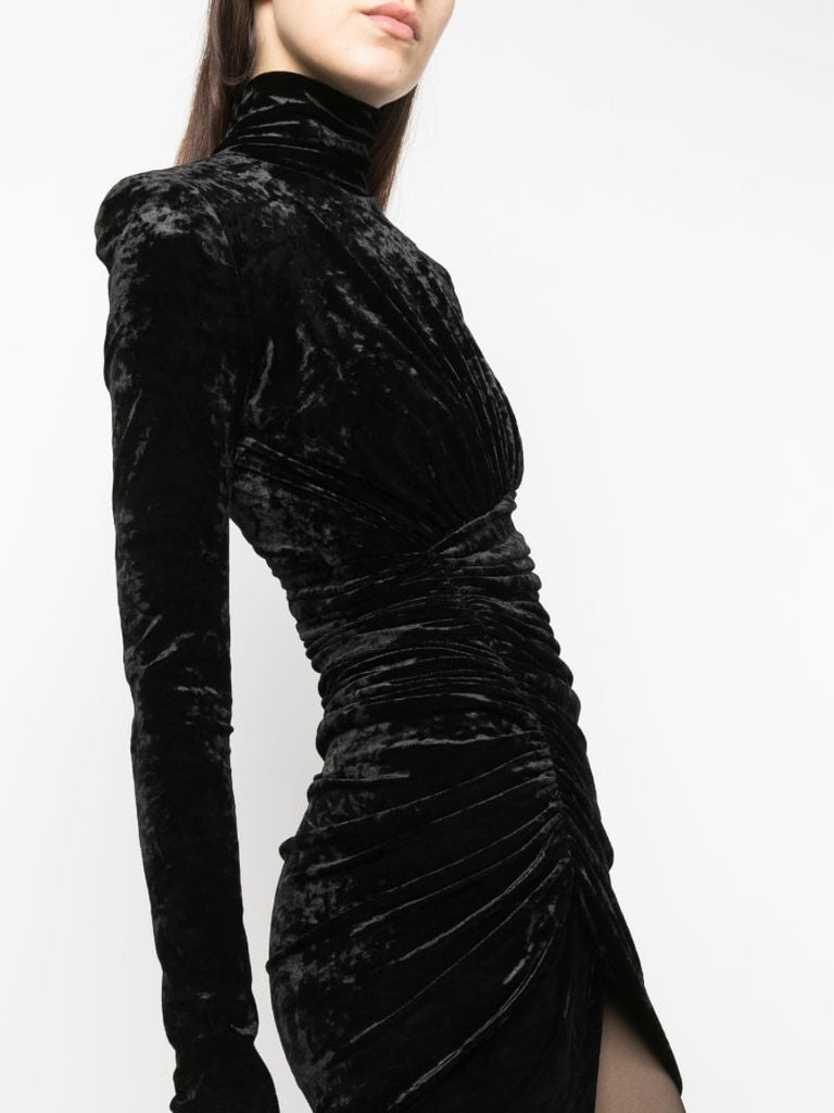 Black Asymmetric Velvet Mini Dress