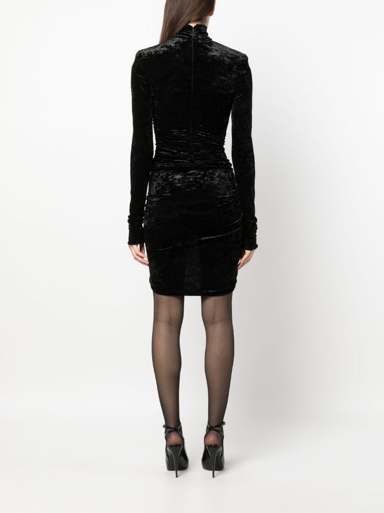 Black Asymmetric Velvet Mini Dress