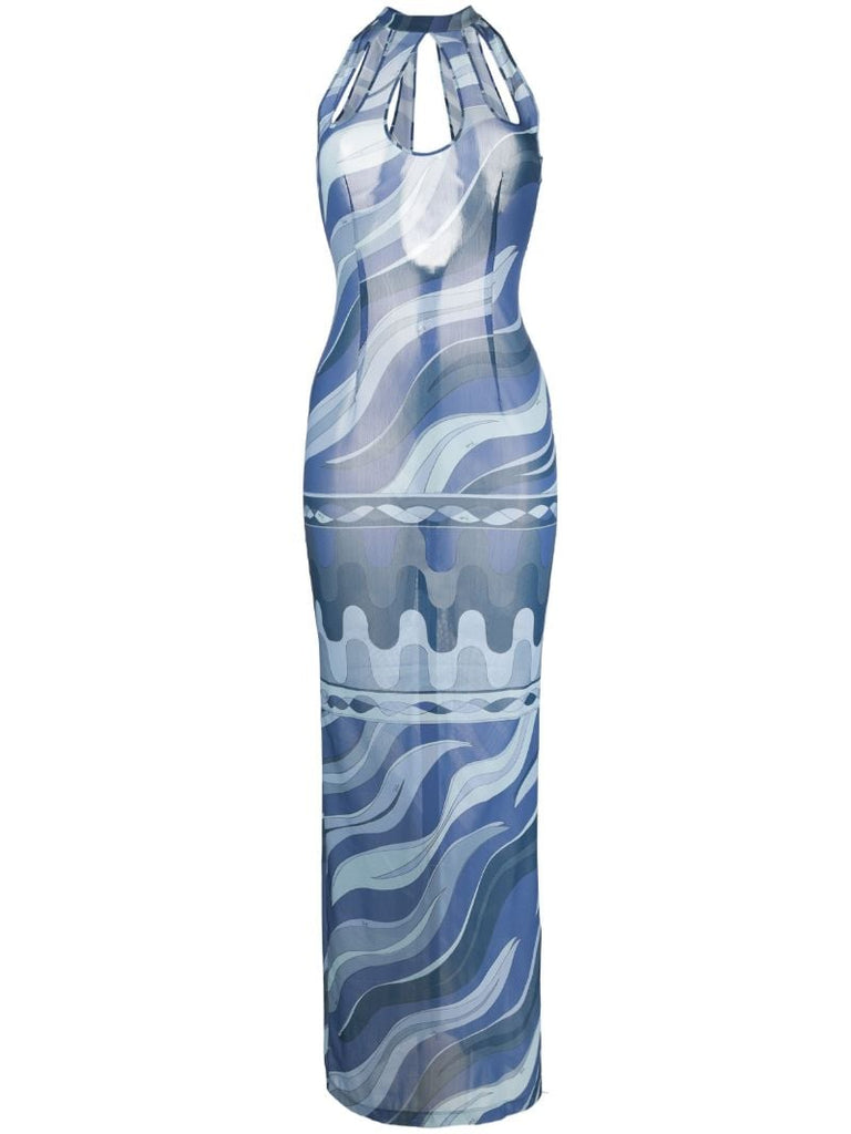 Blue Fiamme-print Maxi Dress