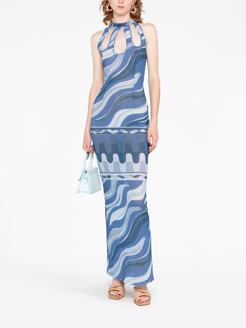 Blue Fiamme-print Maxi Dress