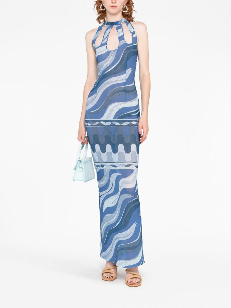Blue Fiamme-print Maxi Dress
