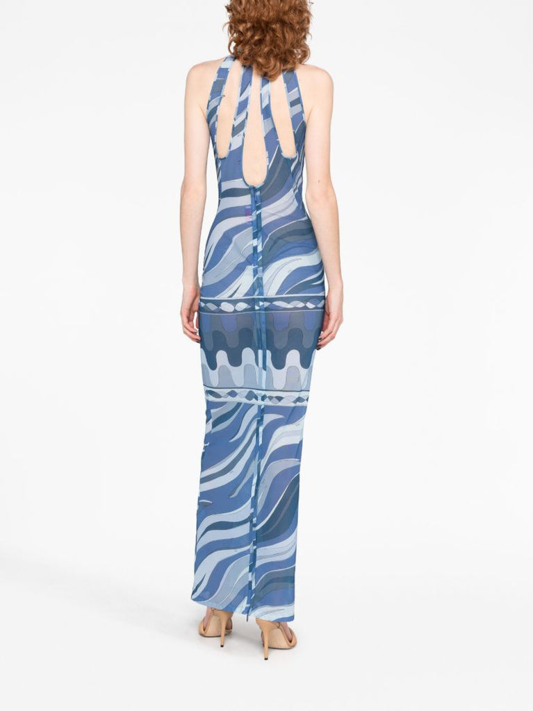 Blue Fiamme-print Maxi Dress