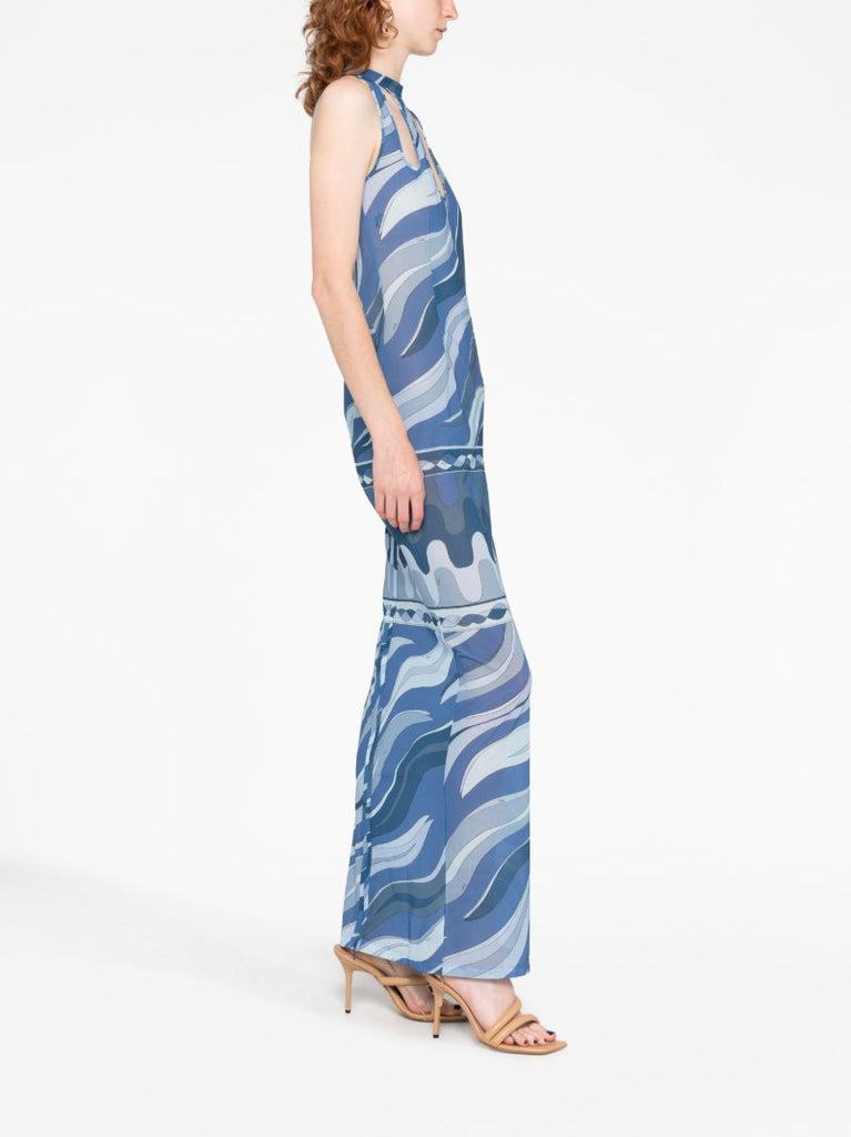 Blue Fiamme-print Maxi Dress