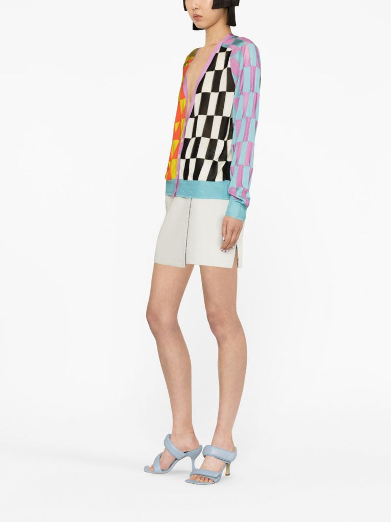 Blue Checked V-neck Cardigan