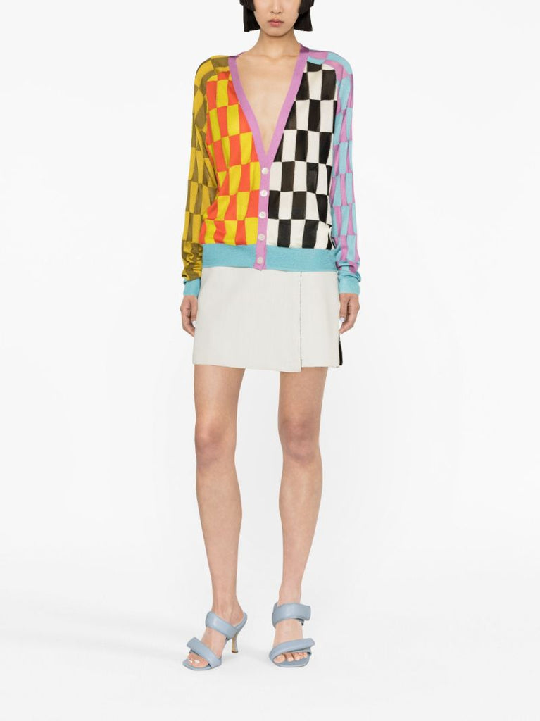Blue Checked V-neck Cardigan