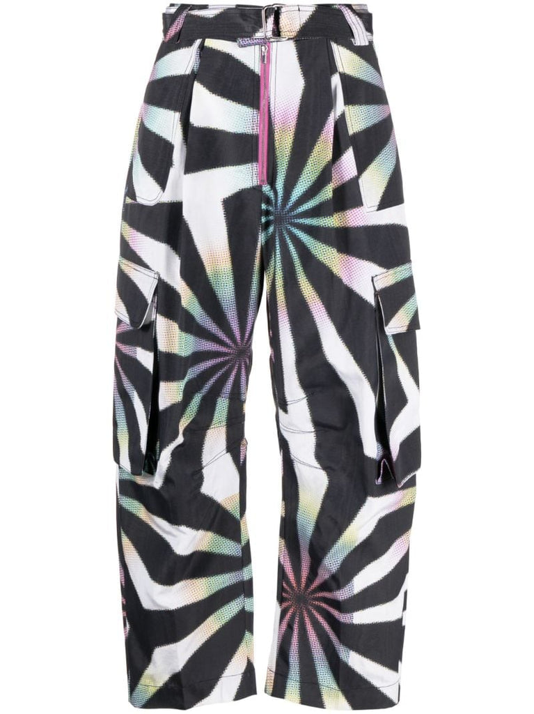 Black Halftone Fractal-print Cargo Trousers