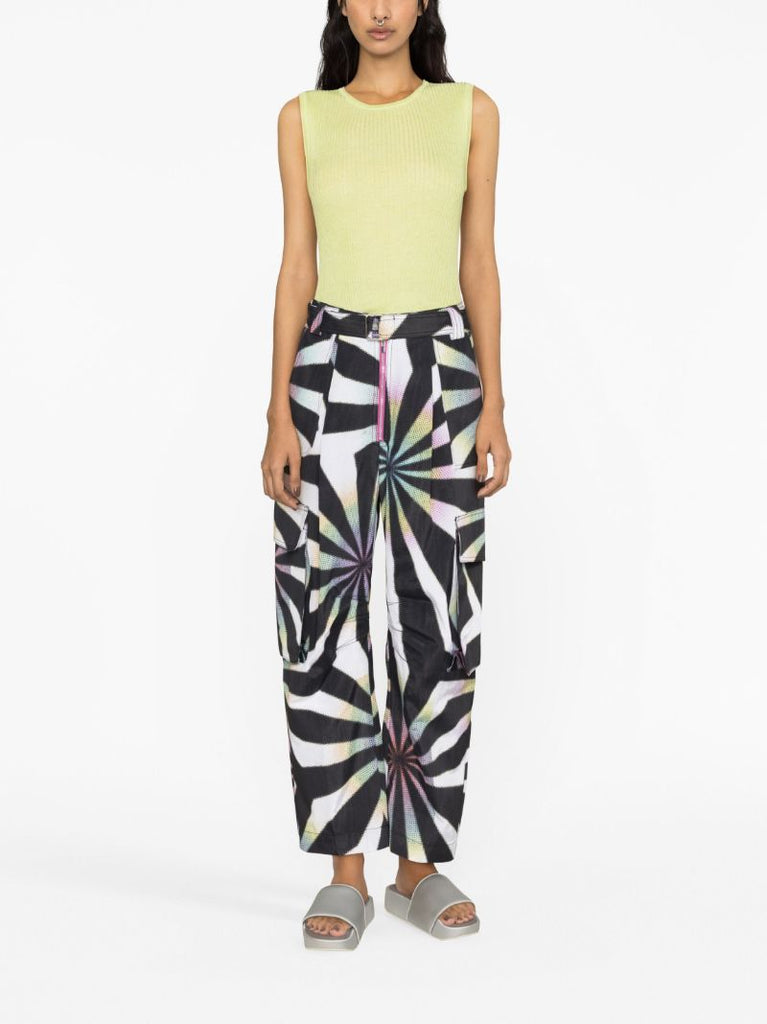 Black Halftone Fractal-print Cargo Trousers