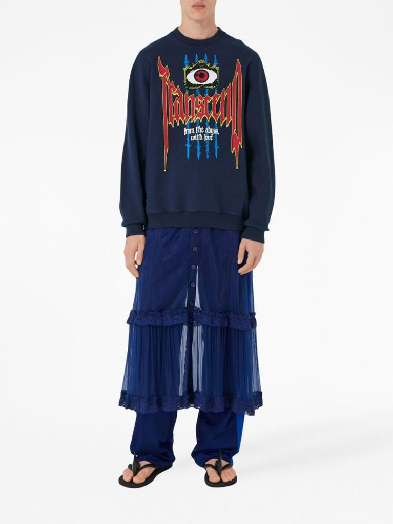 Blue Slogan Print Cotton Sweatshirt