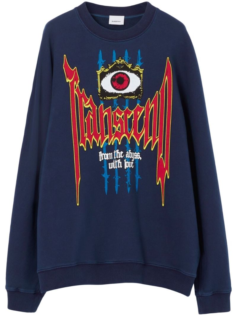 Blue Slogan Print Cotton Sweatshirt