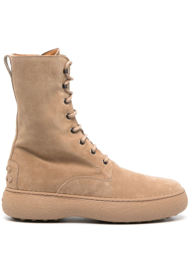 Beige Stivaletto Stringato Suede Ankle Boots