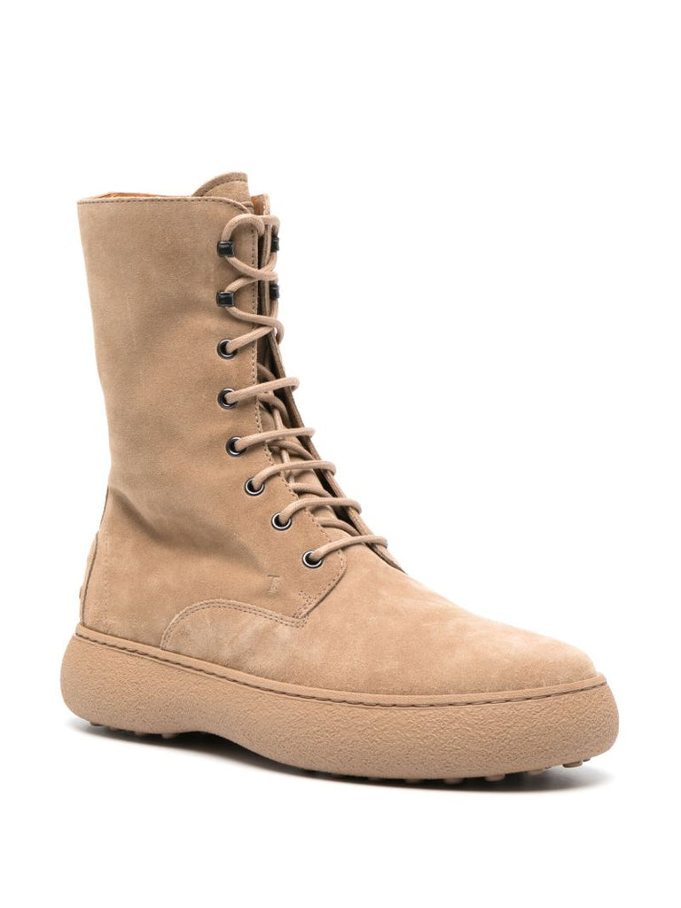 Beige Stivaletto Stringato Suede Ankle Boots
