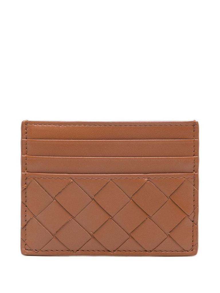 Brown Intrecciato Leather Cardholder