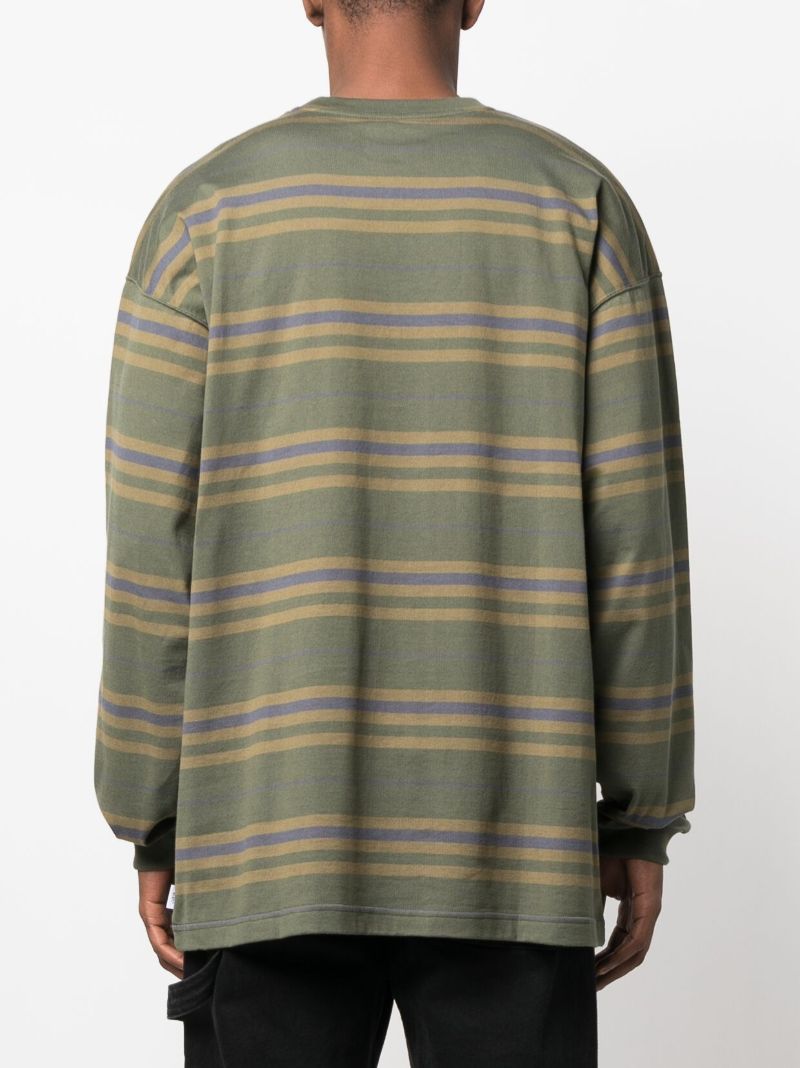 Green Striped Logo Print Cotton T-shirt