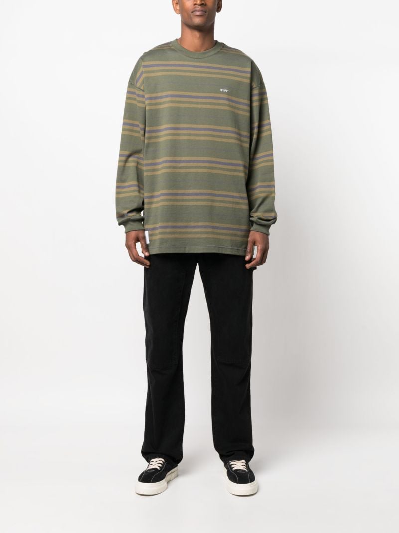 Green Striped Logo Print Cotton T-shirt