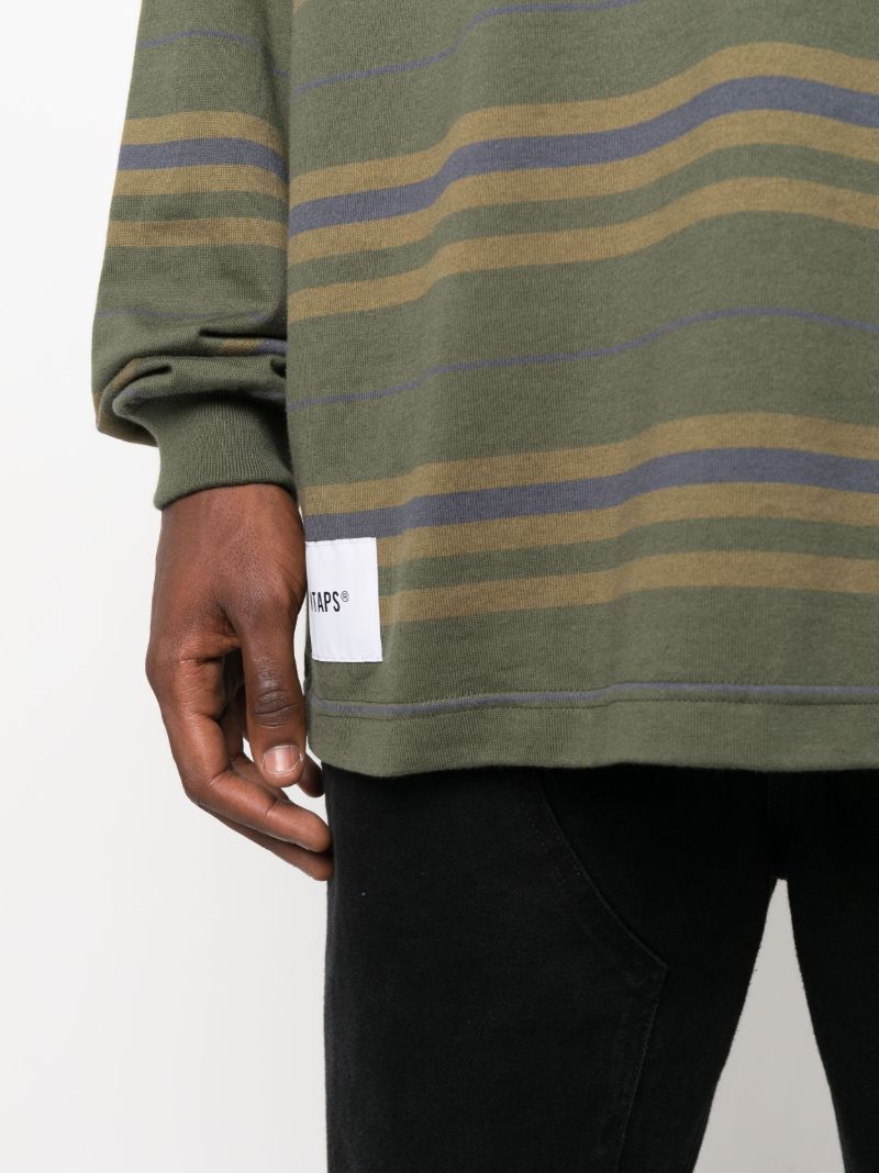 Green Striped Logo Print Cotton T-shirt