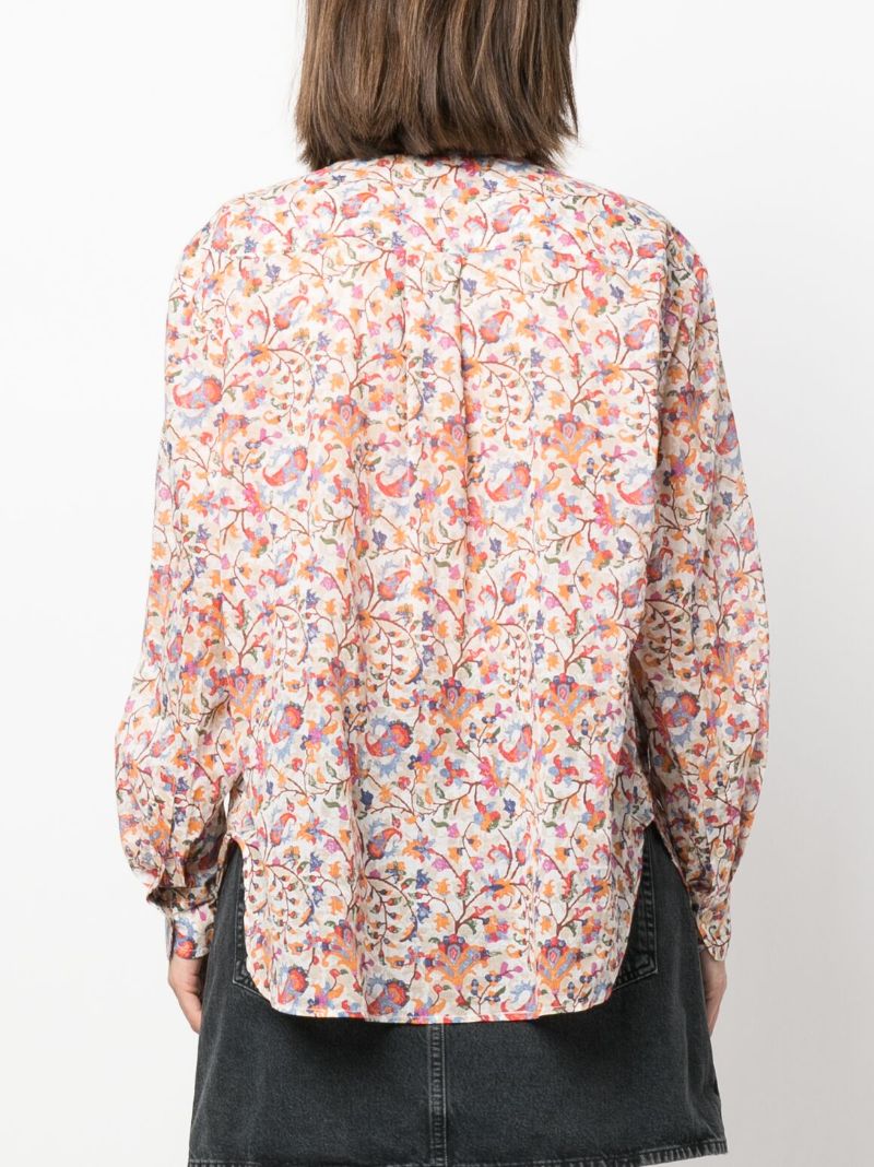 White Floral-print Cotton Blouse
