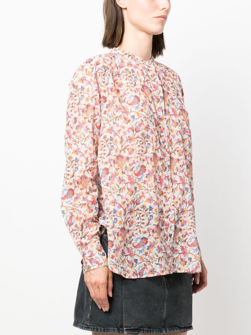 White Floral-print Cotton Blouse