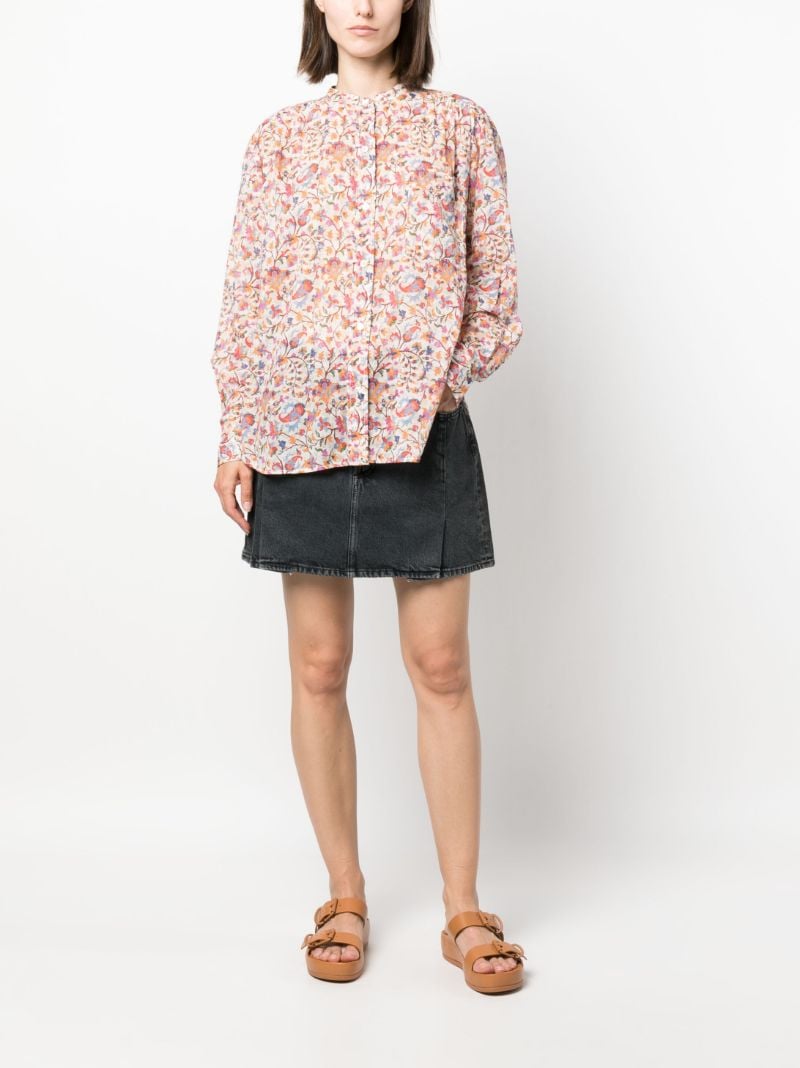 White Floral-print Cotton Blouse