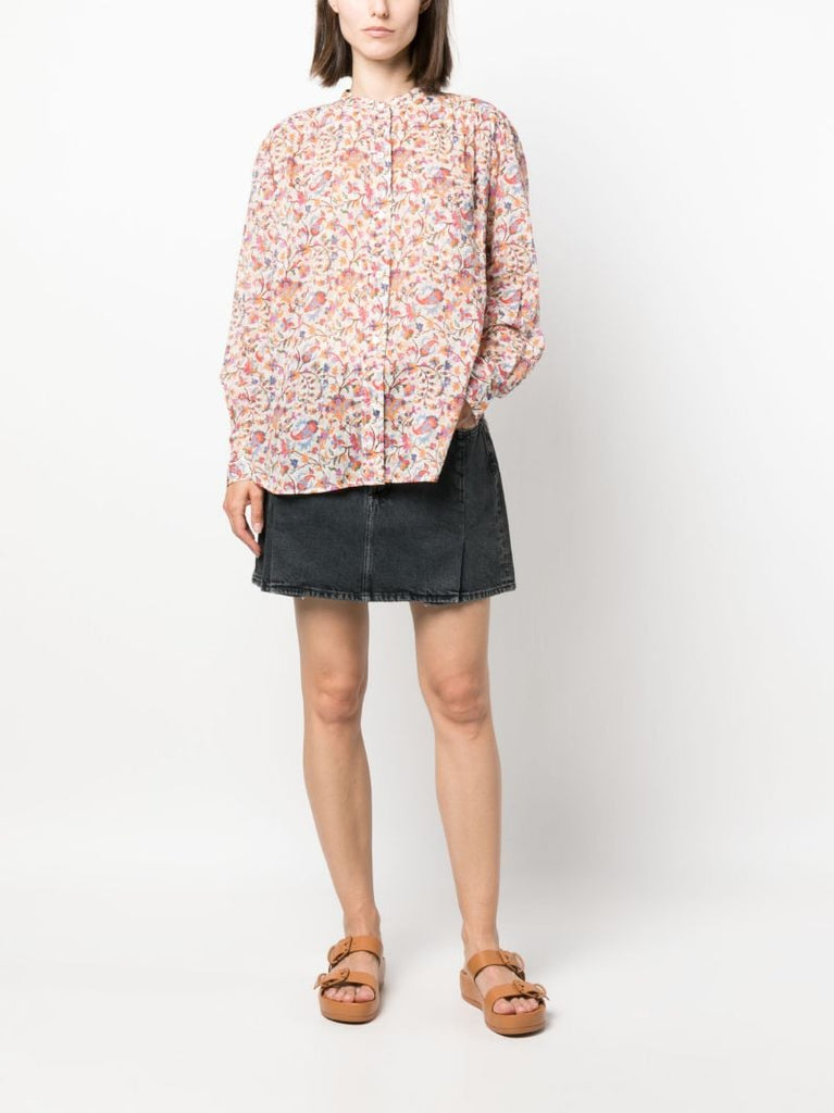 White Floral-print Cotton Blouse