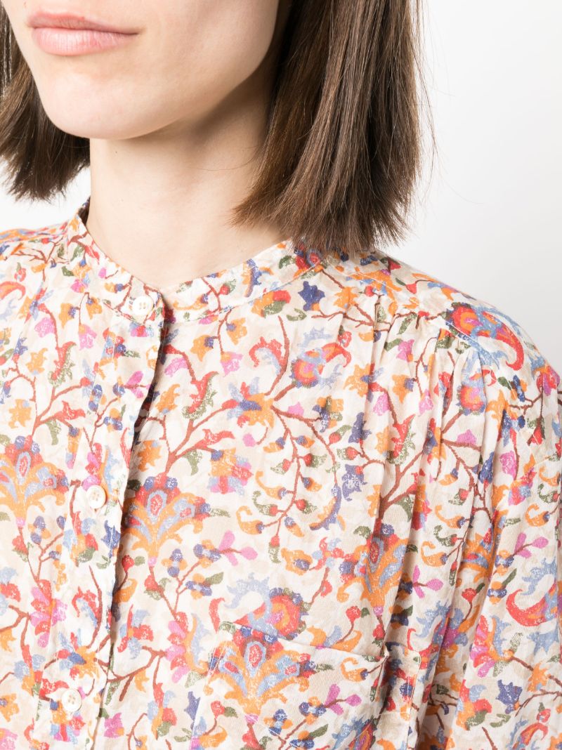 White Floral-print Cotton Blouse