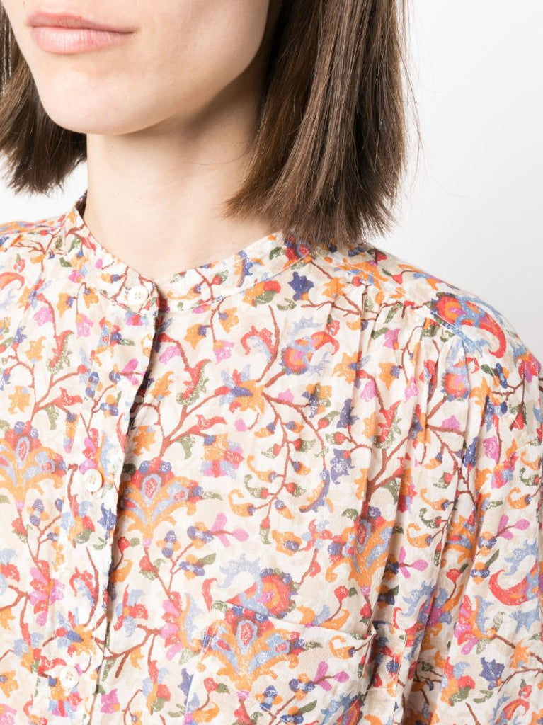 White Floral-print Cotton Blouse
