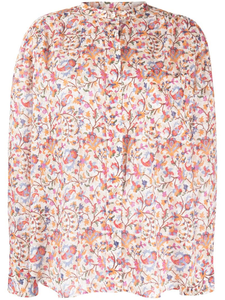 White Floral-print Cotton Blouse